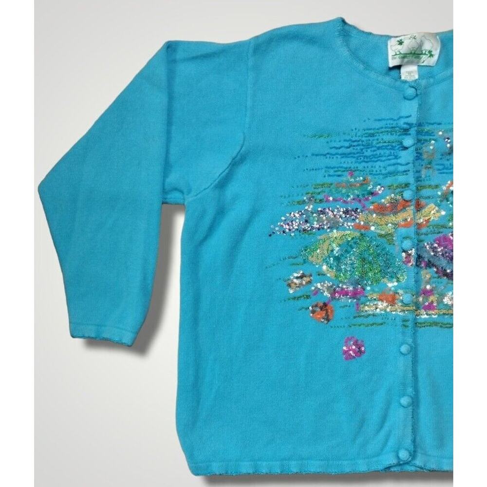 Quacker Factory Sequined Beach Motif Cardigan Blu… - image 2